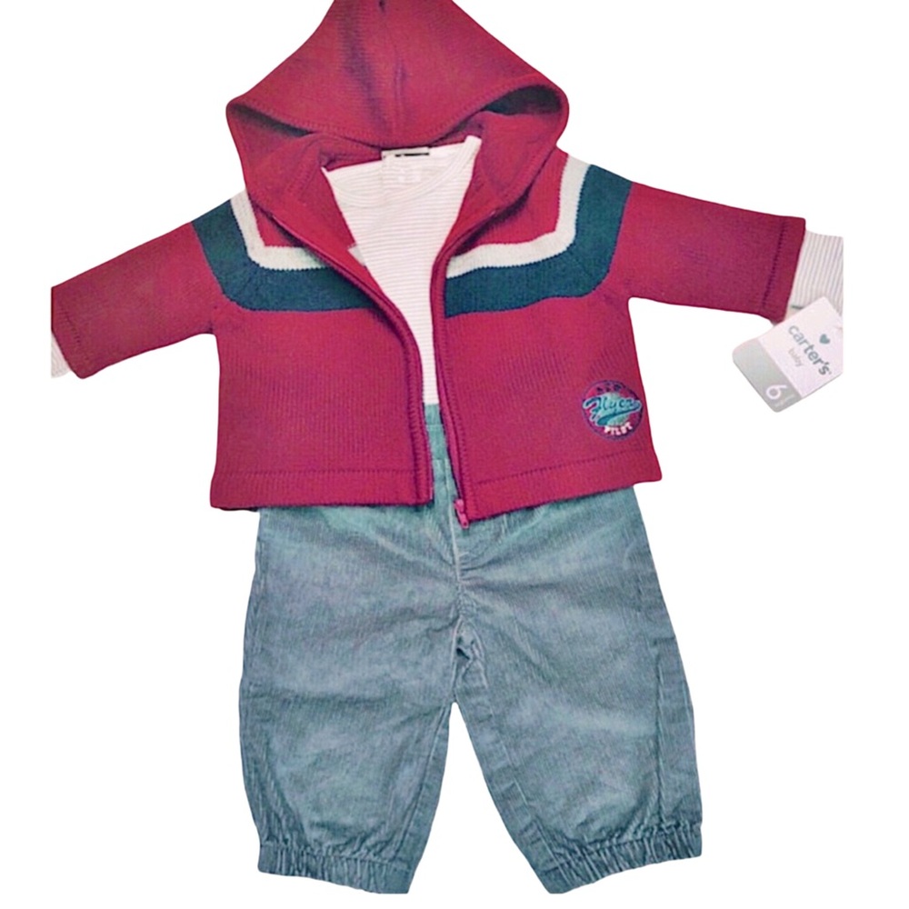 3 Pc Infant Boys Cotton Sweater/Cords Outfit Size 6-12 Months